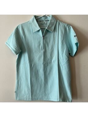 PRINGLE of Scotland Golf Polo Quarter Zip Ribbed Turquoise Seafoam Short Sleeve